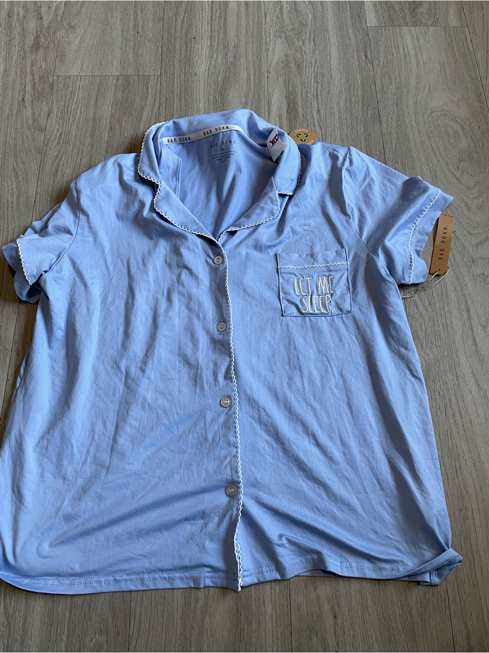 Rae Dunn Light Blue Short-Sleeve Pajama Button Shirt